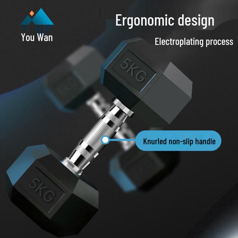 Youwan Hexagonal Rubber-Coated Cast Iron Dumbbell