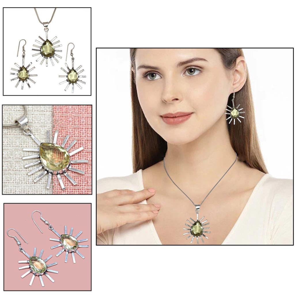 Lemon Topaz Gemstone Mother's Day Jewelry Pendant Earring Set