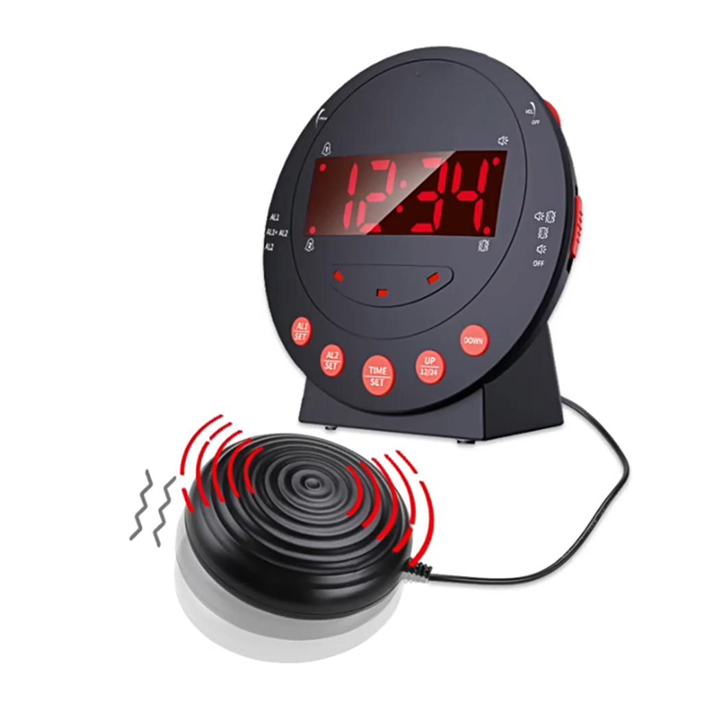 Vibrationswecker mit LED-Anzeige, 2 Weckzeiten, Schlummerfunktion, Starke Vibration und Blinklicht für