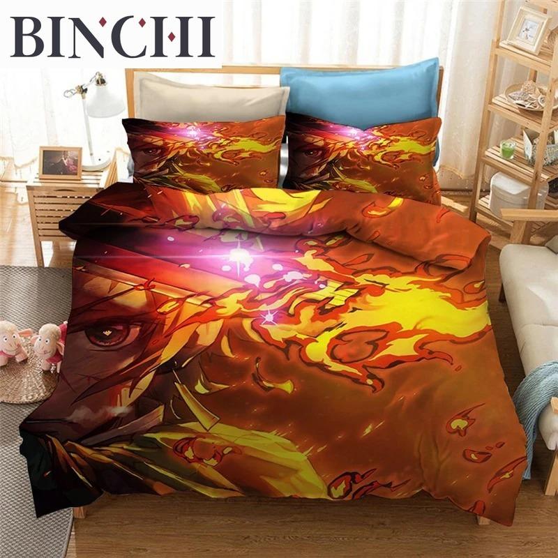 Set Biancheria da Letto Stampato 3D Demon Slayer Giappone Anime Copripiumini Piumone Biancheria da Letto Tessili per la Casa Biancheria da Letto