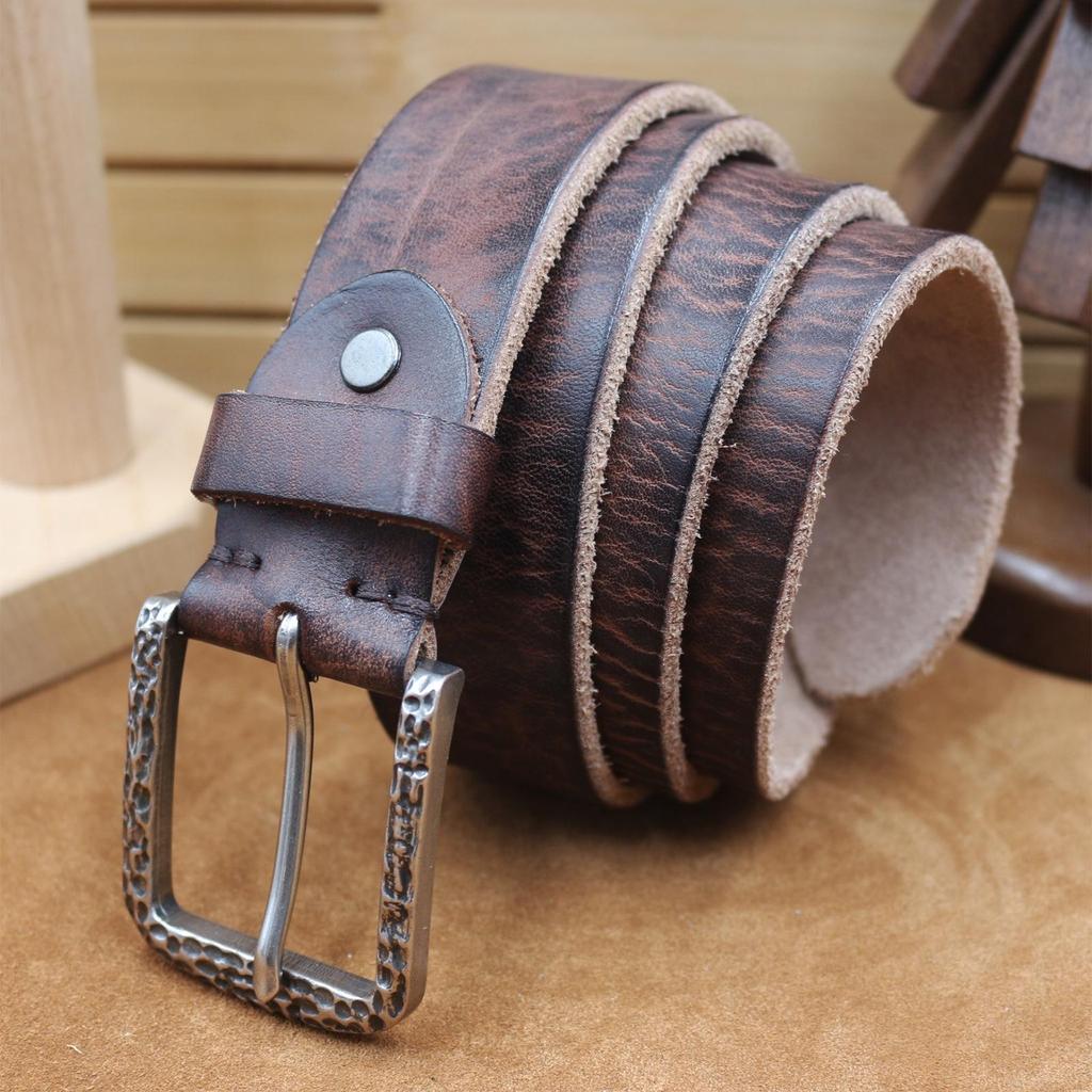 Retro Korean Style Distressed Genuine Cowhide Belt for Men