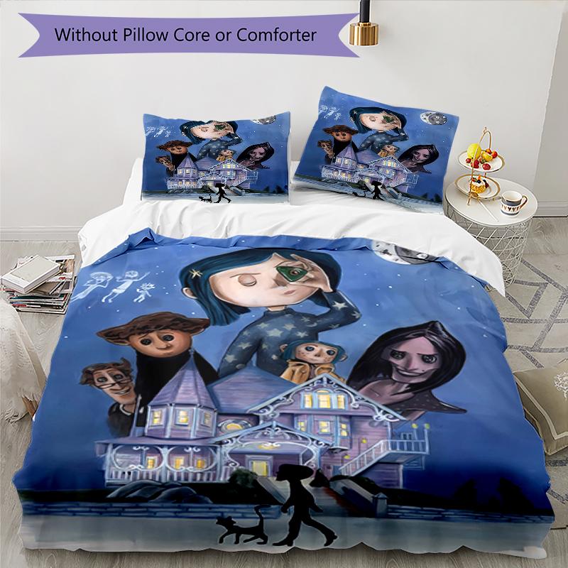 3pcs Coraline (5) Design Cover Set - HD Printed Bedding with 1 Cover and 2 Pillowcases - Perfect for Home and Dorm Decor
