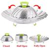 Panier vapeur pliable en acier inoxydable, extensible, pour légumes, antirouille, compatible lave-vaisselle et de qualité alimentaire HD.