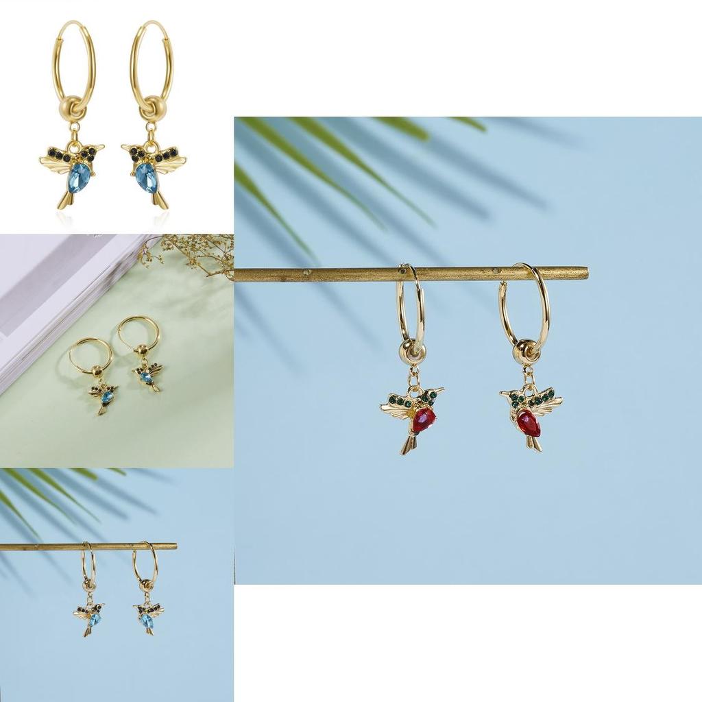 Bird Hoop Earrings Alloy Water Drilling Classic Animal For Daily Wear