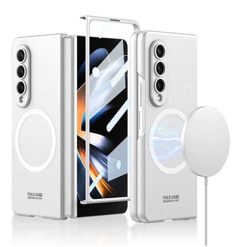 Für Samsung Galaxy Z Fold 4 3 Magsafe Wireless Charging Magnetisches Gehäuse mit gehärtetem Glas, ultradünn, matt, Fold 5, stoßfeste Abdeckung