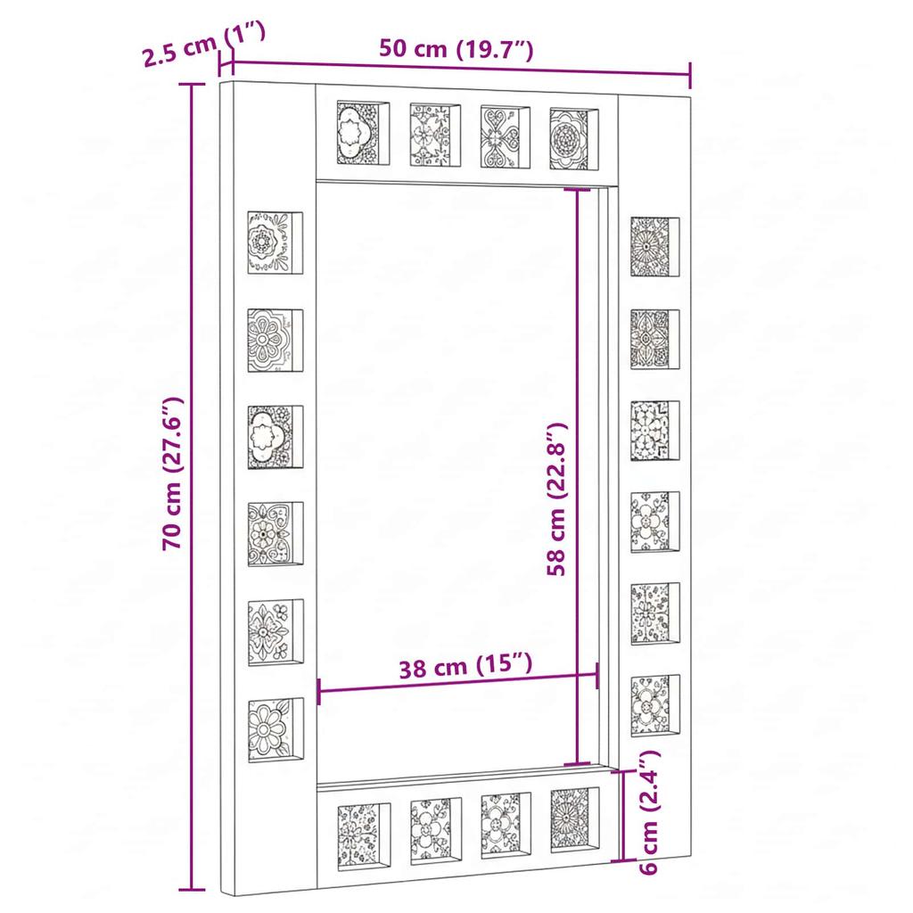 Bathroom Mirror Walnut 50 x 70 x 2.5 cm Solid Mango Wood