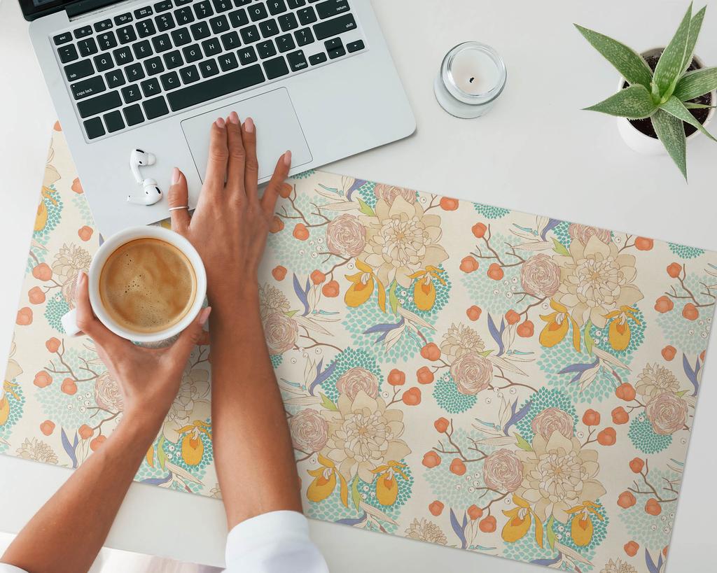 Protective Vinyl Pad for Businesses and Offices, Floral Retro Pattern, 90x45 cm