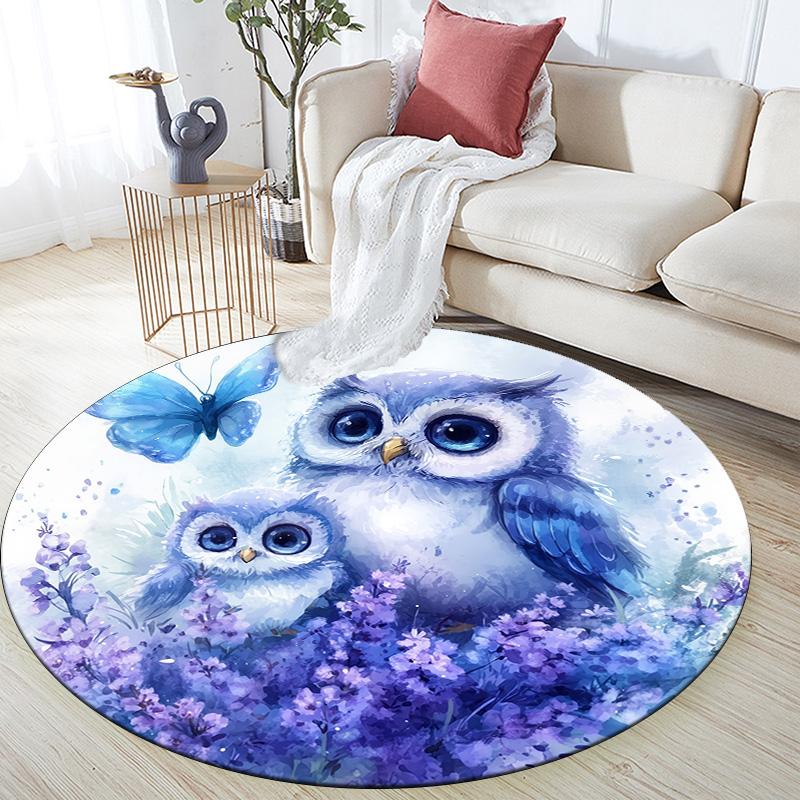 Owl Round Area Rug,Carpet Rug for Living Room Bedroom Sofa Playroom Decor,Non-slip Floor Mat