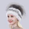 New Outdoor Good Elastic Natural Rex Rabbit Fur Hat Women Winter Knitted Real Sliver Fox Fur Cap Lady Real Fur Hats