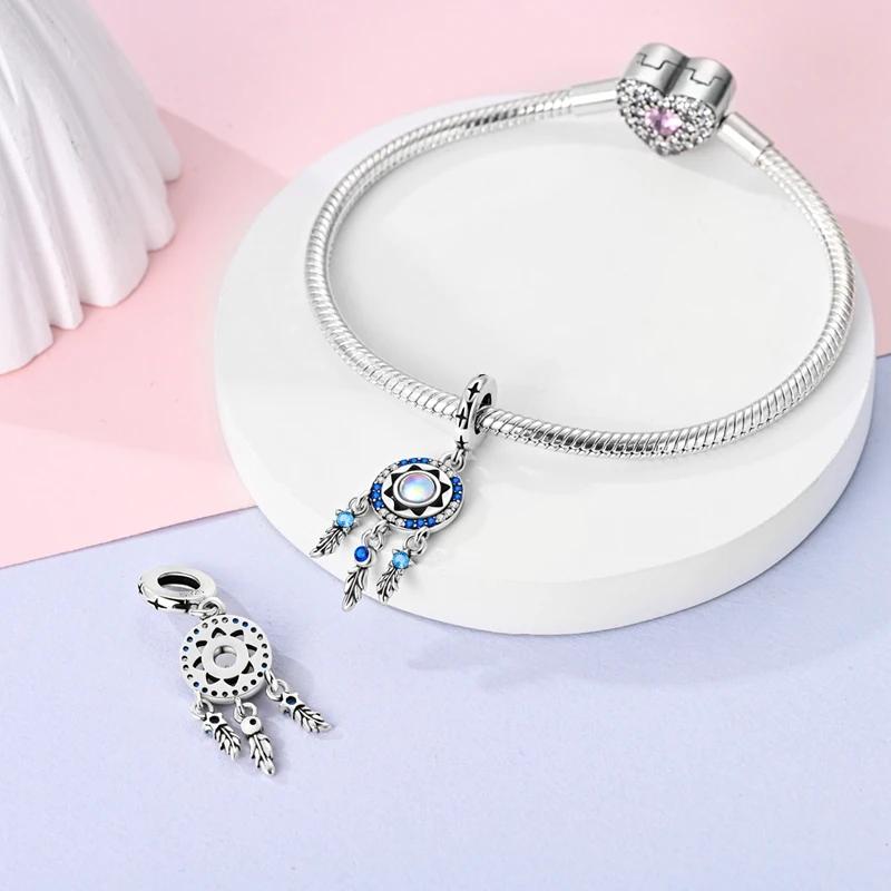 Charm Bead Charms Plata Starry Sky Dreamcatcher Feather Bead Charms Compatible With Authentic Bracelets Charm Bead Charms for Women Jewellery Do It Yo