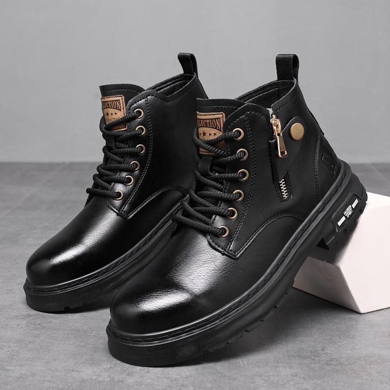 Fashion 2024 New British Style Ankle Boots Men Outdoor Shoes Cargo Wear Casual High Quality Leather Boots Men's Non-slip Motorized Boots