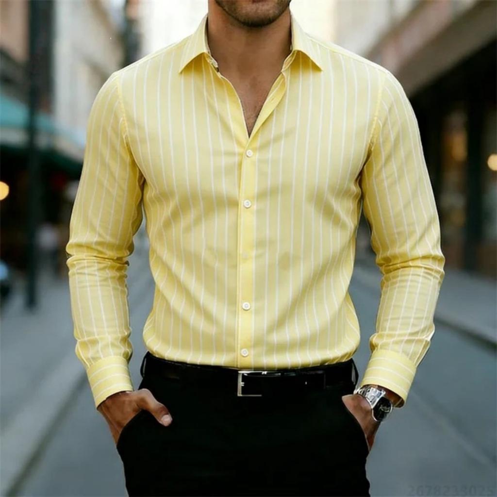 Essential Men's Striped Long-sleeve Shirt, Stylish Formal Casual Wear, Comfortable.