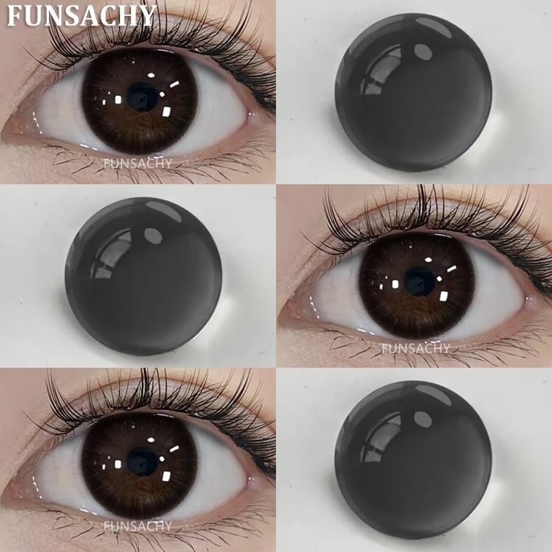 FUNSACHY2pcs Braune Farbige Kontaktlinsen mit Myopie 0~-8,00 Grad Jährliche Schönheit Kosmetische Make-Up Pupillen 14,5mm Blaue Augenlinse