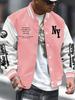 Men's Alphabet Print Baseball Collar Bomber Jacket Loose Casual Sports Long-sleeved Varsity Jacket Suitable for Autumn and Winter