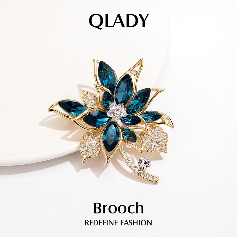 Qlady Blue Hibiscus Crystal Brooch