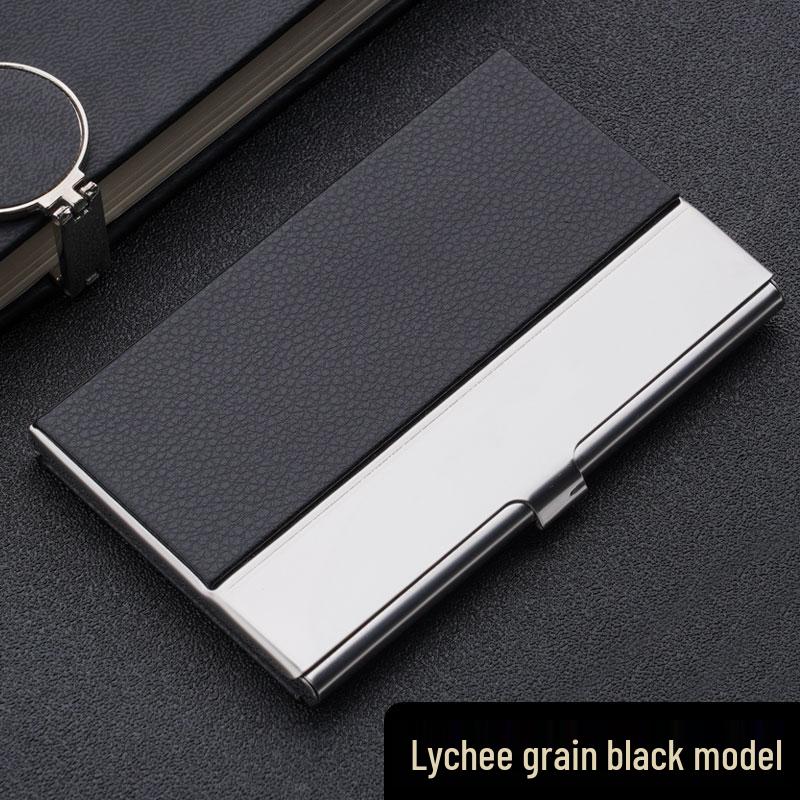 Men's and Women's Portable Stainless Steel Leather Business Card Holder