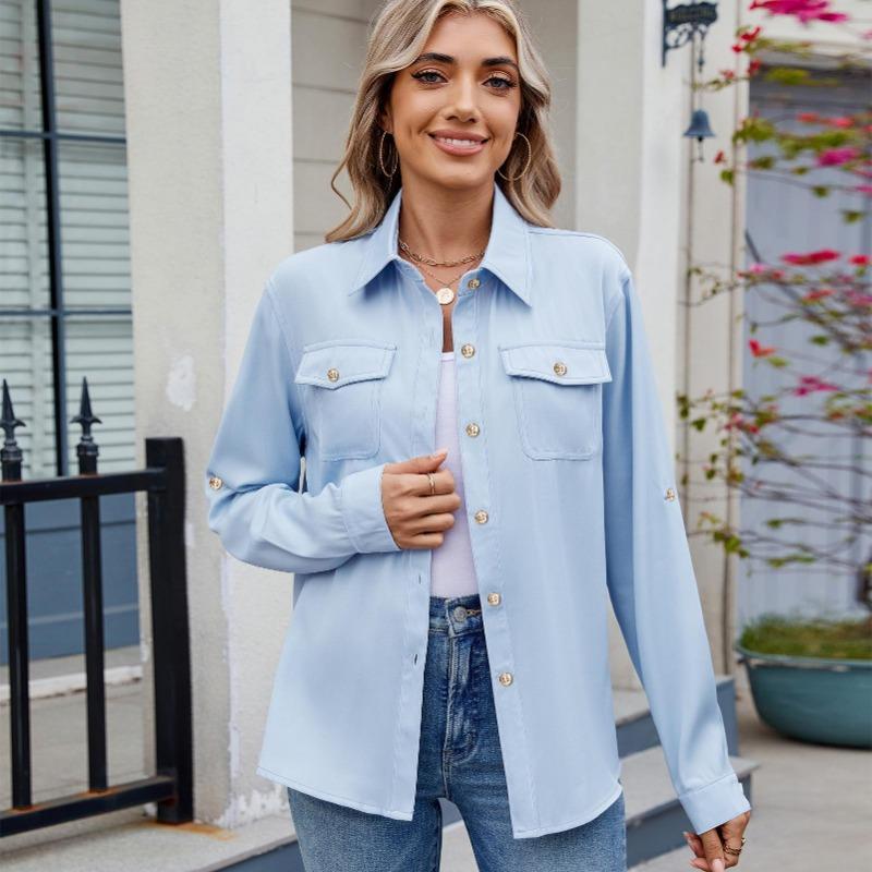 Damen Casual Langarm Einfarbiges Hemd Top Kleidung für Frauen Y2k Kleidung