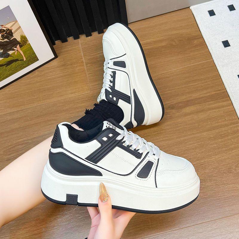 2025 Summer New Thin Board Shoes Platform Heightening Women's Shoes High Heels Sports and Leisure Shoes Women's Little White Shoes Platform