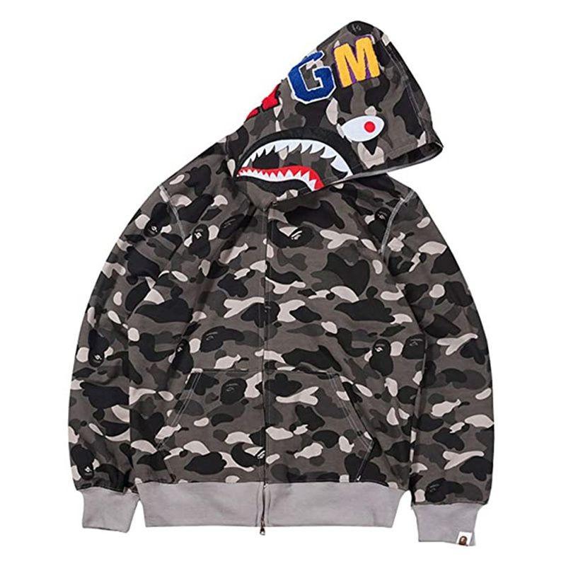 Women Bape Men Zip Up Jacket Shark Printing Hoodie Streetwear Fashion