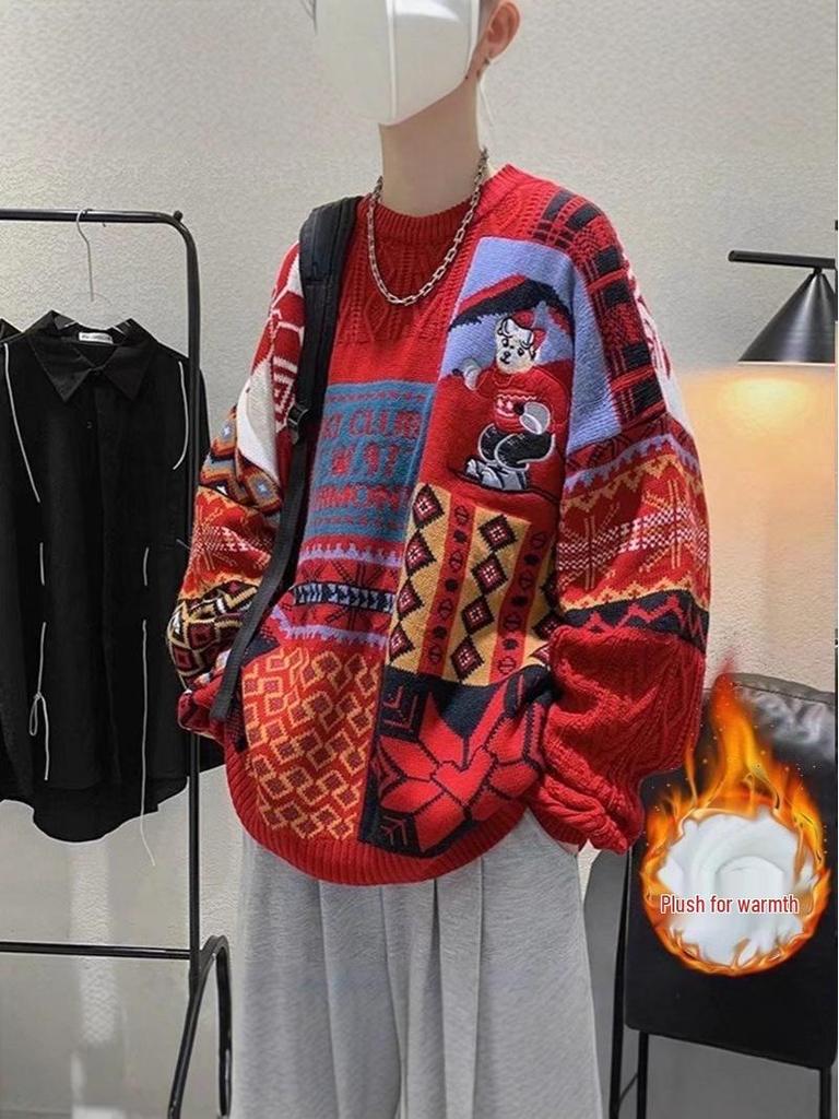 Men's Christmas Sweater: Thick, Warm Knitwear in Hong Kong Style - Trendy, Loose-Fit for Couples