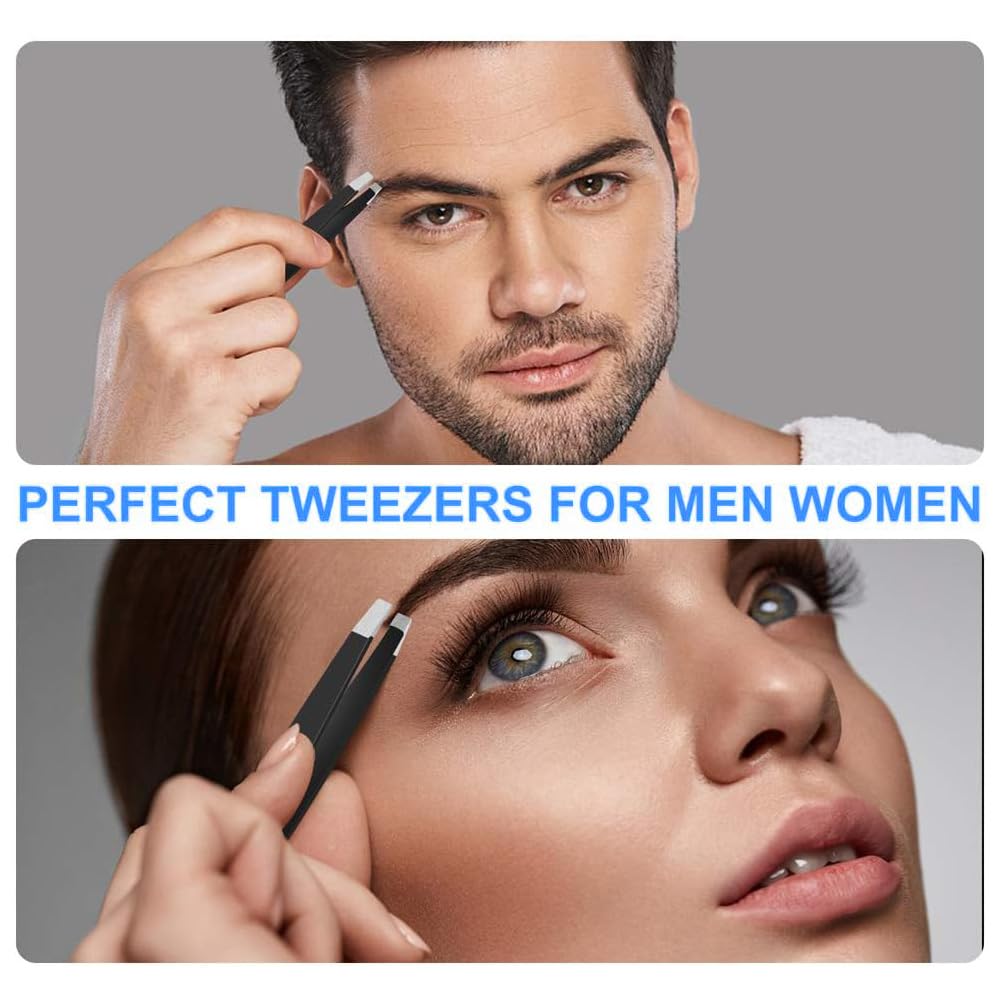 Tweezers Set 4pcs Premium Stainless Steel Eyebrow Precision Sharp Tip Tweezers for Body Ingrown and Facial Hair Removal