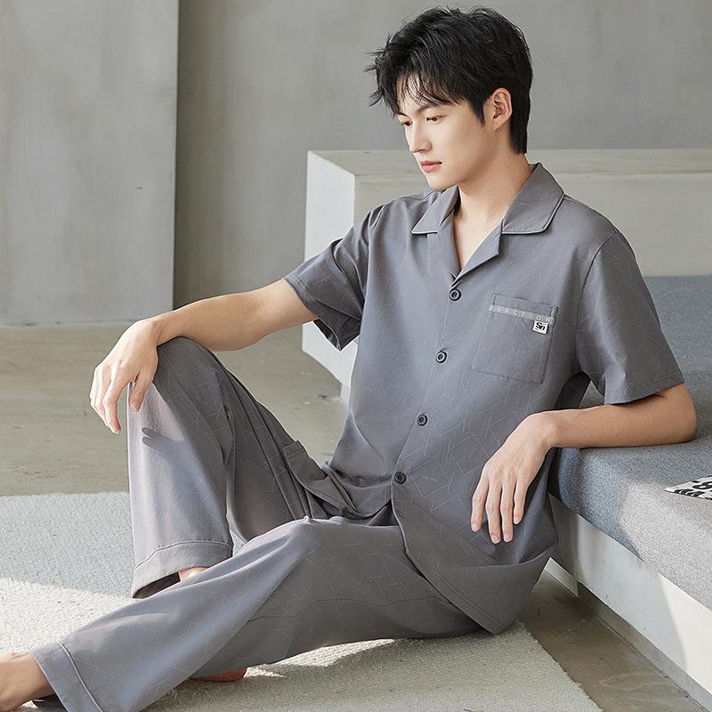 Pajamas Men's Summer Cotton Short Sleeve Pants Set Thin Men's Large Size High-end Fashion Alphabet Homewear