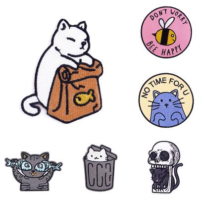 On Clothes Cartoon Cat Patches Stripe Cute Cat Applique For Clothing Stickers DIY Iron On Patches Embroidery Patch Hippie Badges