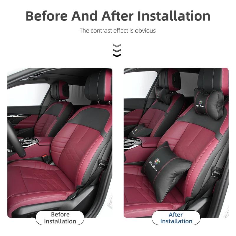 For Alfa Romeo Car Sticker Leather Car Seat Neck And Back Pillow Breathable Accessories For Alfa Romeo 159 Giulietta Giulia 147LG9