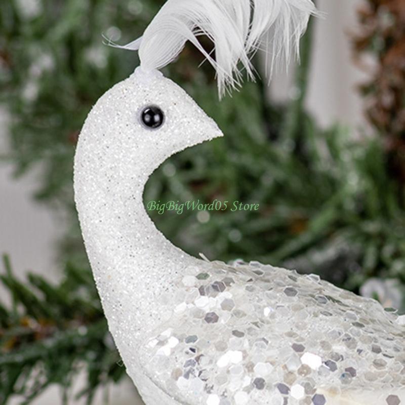 24TE Christmas Ornament Bird Figurine Artificial Peacocks Long Tail Natural Feathers for Tree New Year Ornaments Garden Home