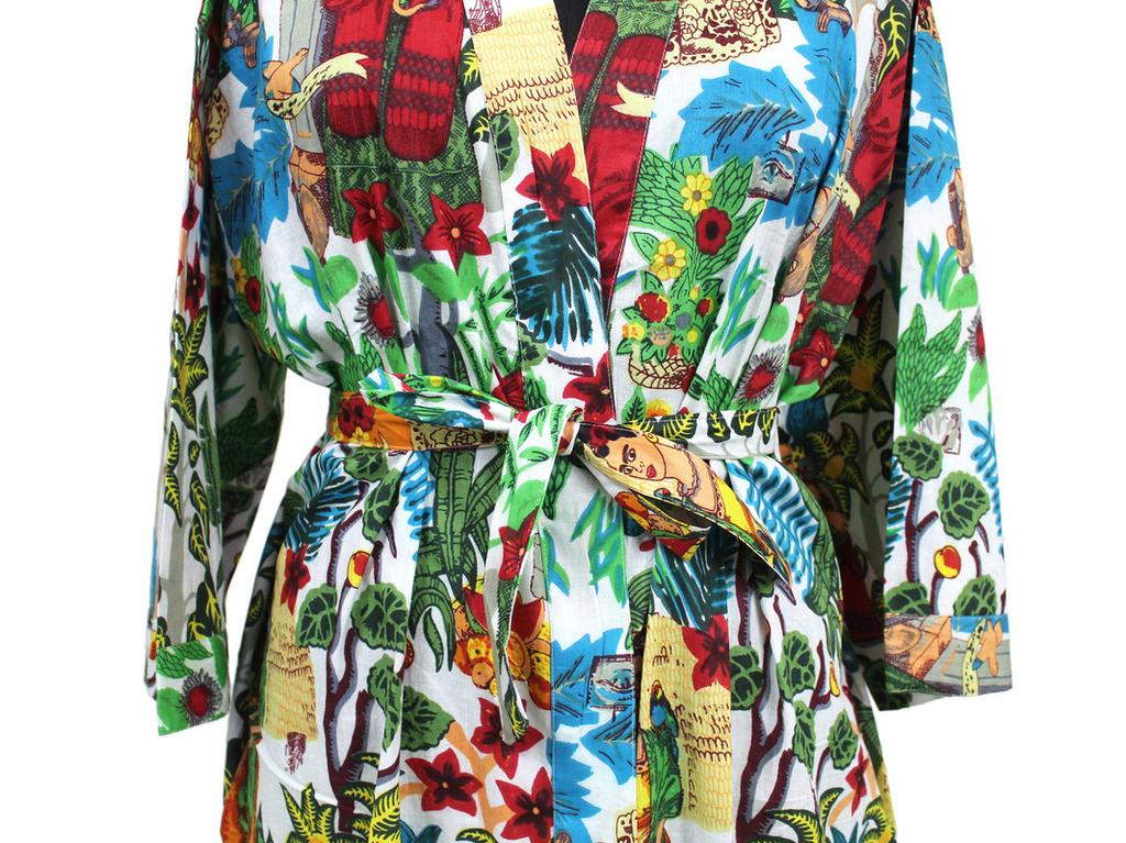 Farida Kahlo Blumen Baumwollkimono Nachtmäntel Brautmäntel Handgefertigt Strandmäntel