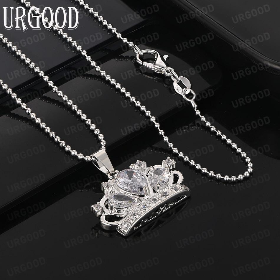 925 Sterling Silver Exquisite and Charming Crown Pendant Necklace With AAA Zircon - Stylish Evening Jewelry