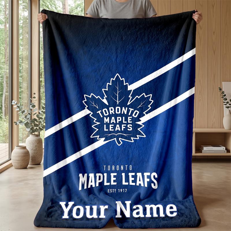 Toronto Maple Leafs Custom Flannel Throw Blanket Print Your Name Text Soft Warm Blanket Holiday Present