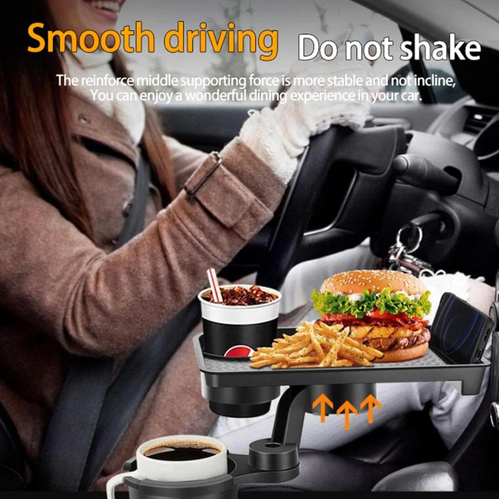 Vehicle-Mounted Multifunctional Water Cup Holder Tray Black Adjustable Cup Holder Dining Plate Expandable Bracket Storage Space-Saving
