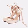 Chengdu leather-soled women's shoes fashion runway satin ribbon bag head waterproof table thin heel ballet bow sandals