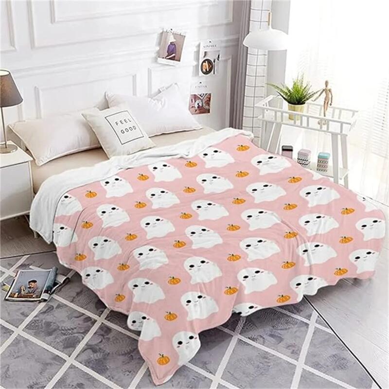 Cozy Blanket Soft Warm Home Decor Comfy Halloween Cute Ghost Print Living Room Throw Plush Bedding Relaxing Sofa Cover