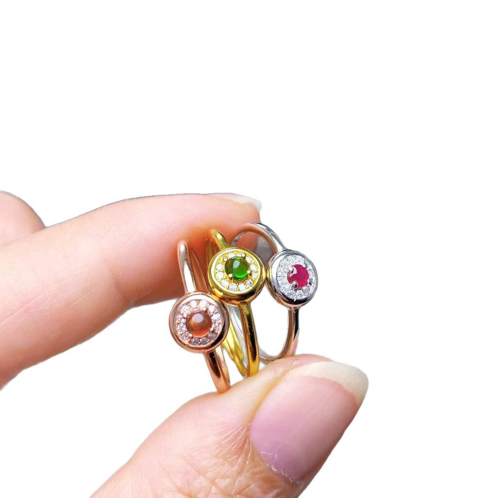 S925 Silver Natural Ruby Ring with Zircon Bezel - Thin Band Women's Gemstone Ring