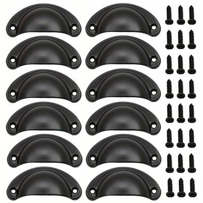 12pcs Shell Shape Retro Cabinet Handles, Antique Semi-Circular Drawer Pulls Set, Classic Vintage Furniture Renovation Hardware Accessories