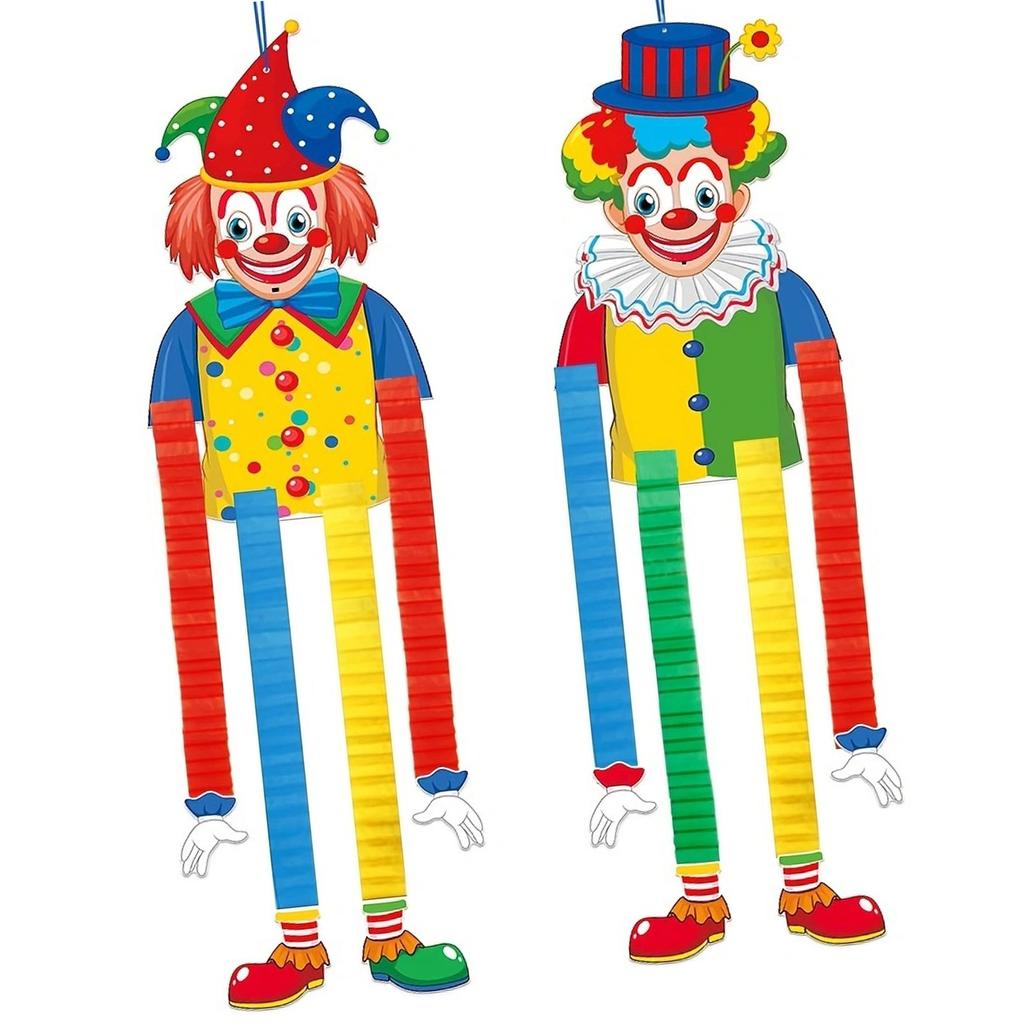 2Pcs Clown Figure Hanging Ornament Folding Paper Clown Decoration For Birthday Halloween Carnival Festival Decorations