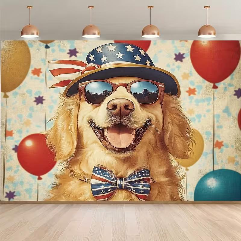 

2D Patriotic Golden Retriever Backdrop 4th of July Photography Background 47.2x31.5inch/120*80cm