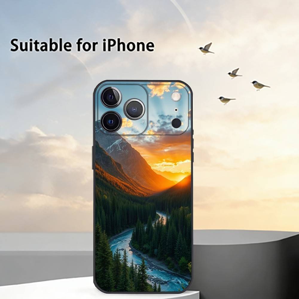 Mountain Forest Sunlight Phone Case For iPhone 17,16,15,14,13,12,11 Plus,Pro Max,XS,Soft Silicone Black Cover