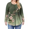 Women's Plus Size Fashion Printed Casual Pleated Round Neck Long Sleeve Top