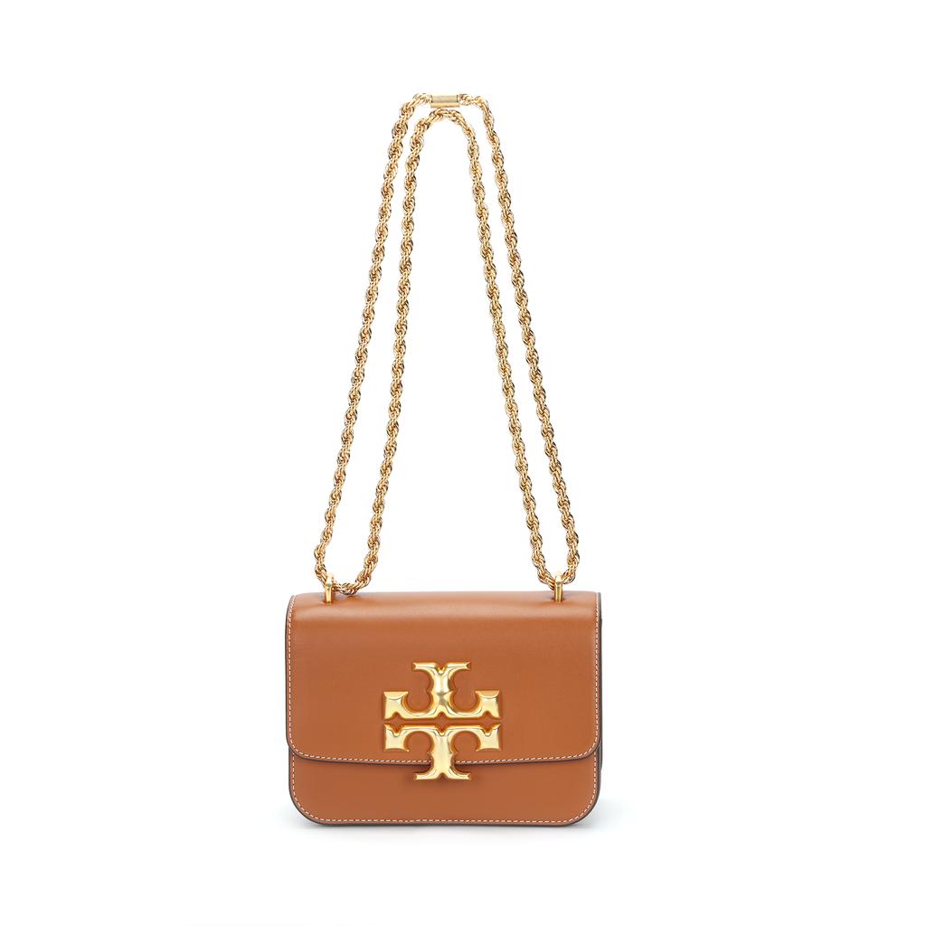 Tory Burch Eleanor Double T Large Logo Drawstring Chain Matte Leather Small Square Crossbody Shoulder Bag Women Bags Bourbon-Whiskey 73589-201