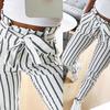Skinny Women Striped Long Jeans Tie High Waist Ladies Pants Trouser