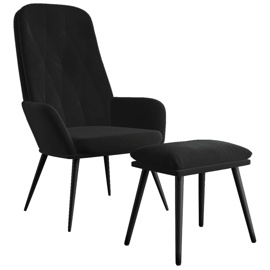 Recliner Chair with Ottoman Black Velvet