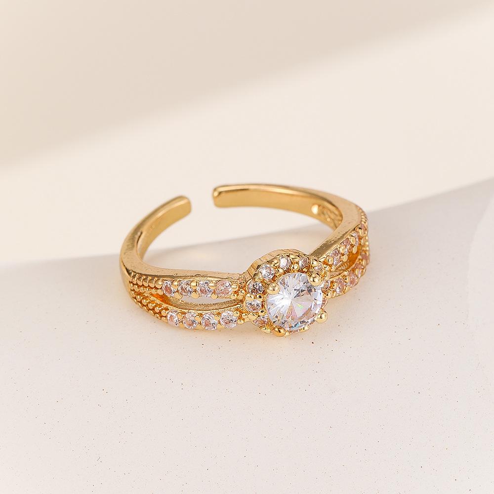 

Gold Sliver Color Diamond Copper Cuff Rings For Women Adjustable Zirconia Openable Finger Accessory