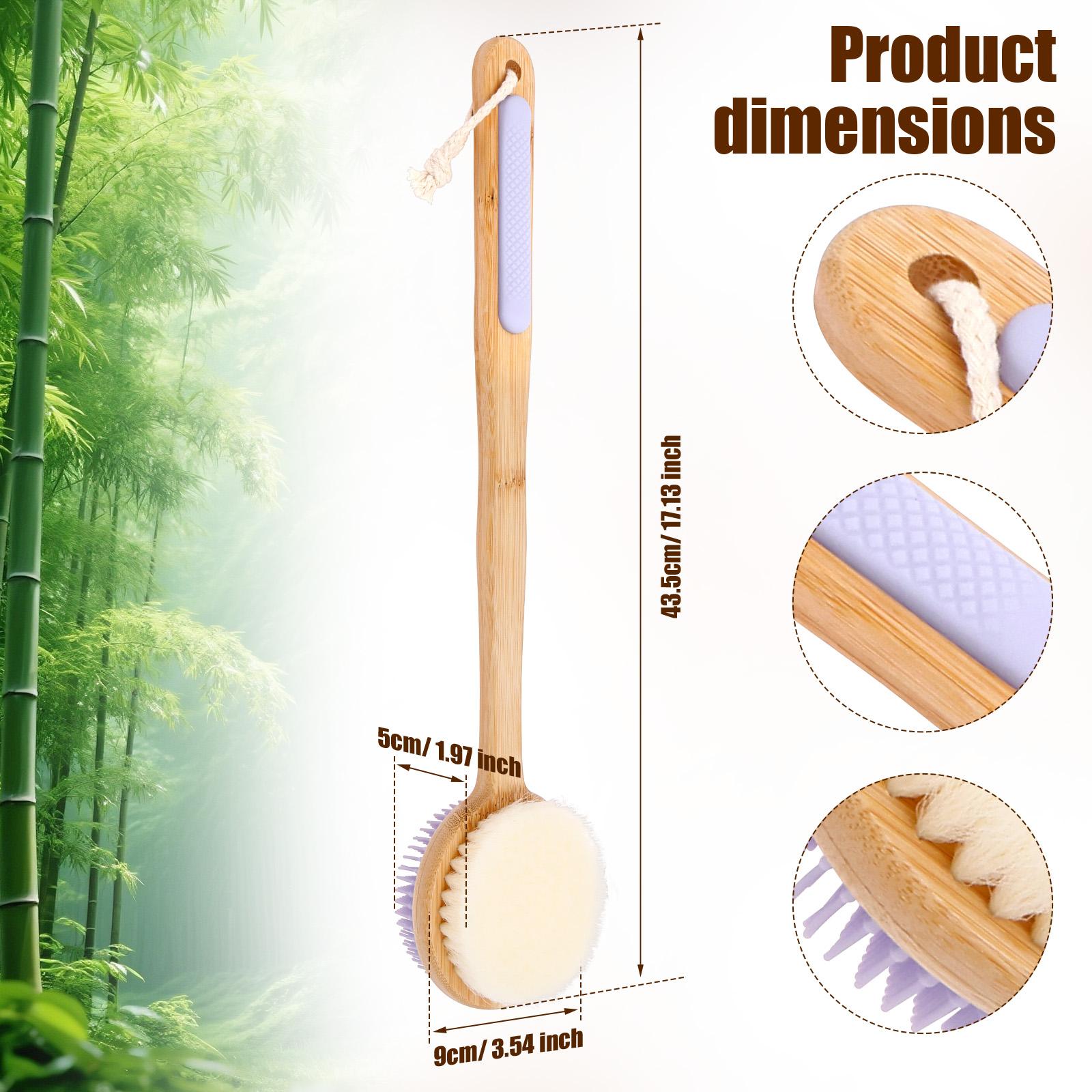 

Double Sided Shower Brush Bamboo Shower Back Scrubber with Long Handle Deep Cleaning Exfoliation Body Brush Bathroom Supplies