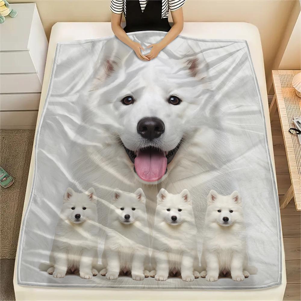 1 Stück Samojede und Shilu Druck Flanelldecke, Hohe Qualität, Bequem für alle Jahreszeiten, Heimdekoration, Wärme und Komfort, Perfekt für Geschenke