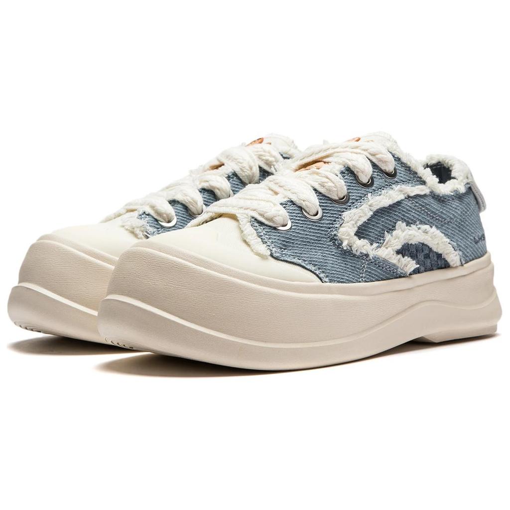 New LiNing Honey Platform Cushioning Anti Slip And Wear Resistant Height Increasing Low Top Casual Shoes Women's Blue White AGCU046-6