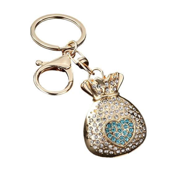 Decorative Key Ring Rhinestone Lucky Bag Keychain, Good Luck Fortune Keyring, Luxury Chain Love Heart Pouch Charm for Handbags Backpacks