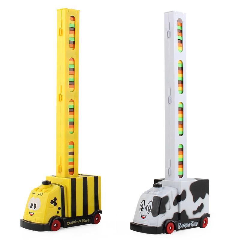 Children'S Educational Building Block Bee Cow Domino Small Train Diy Automatic Drop Electric Toy Car